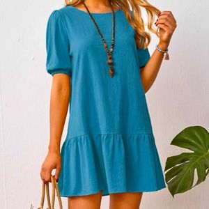 Emery Rose, solid blue, flounce hem babydoll dress. NEW